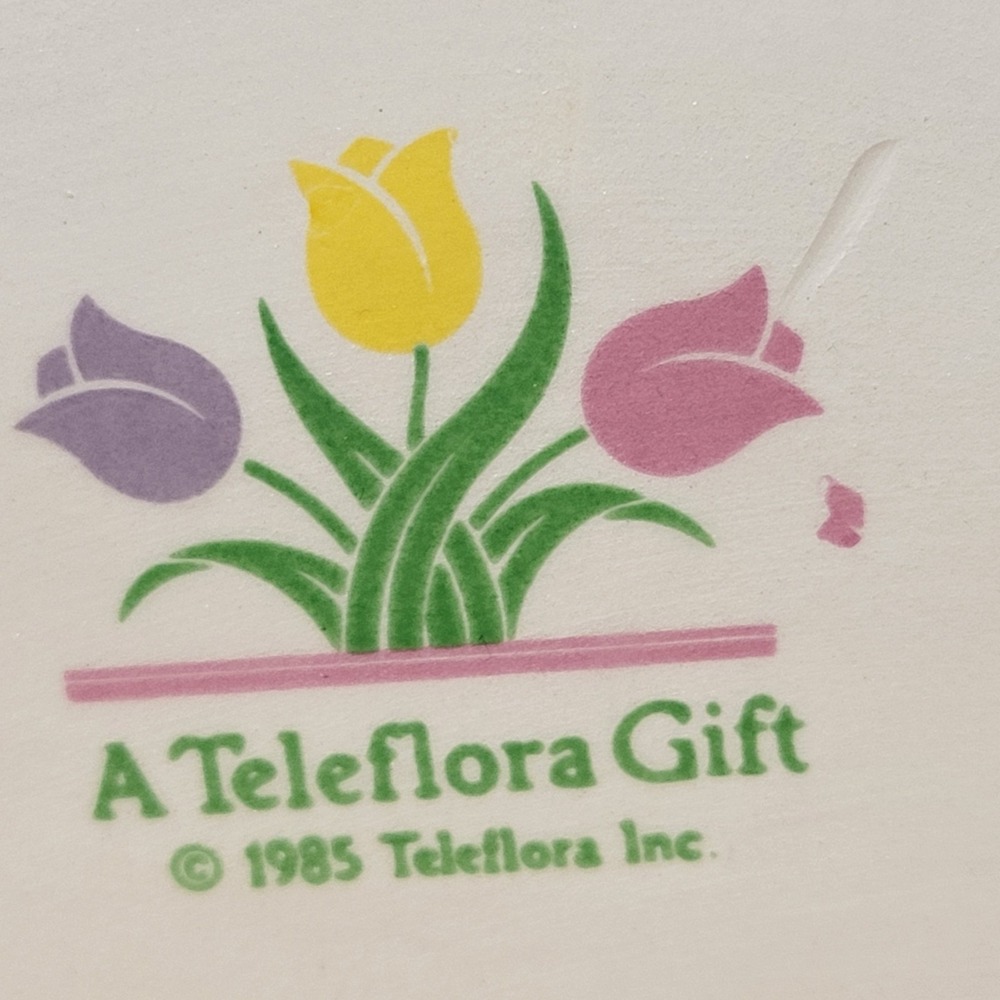Vintage 1985 Teleflora Tulip Polka Dot Ceramic Watering Can Vase Grandmacore - Picture 4 of 13